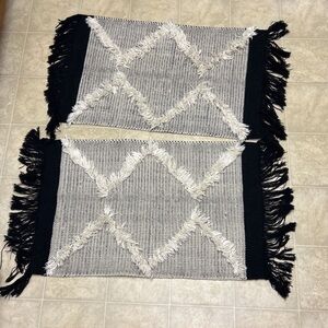 set of TWO woven HOBBY LOBBY small rugs black/white